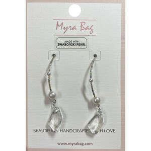 Myra Bag‎ 3" Dangle Drop Earrings Swarovski Pearl Silver Gold Beaded Long Hook